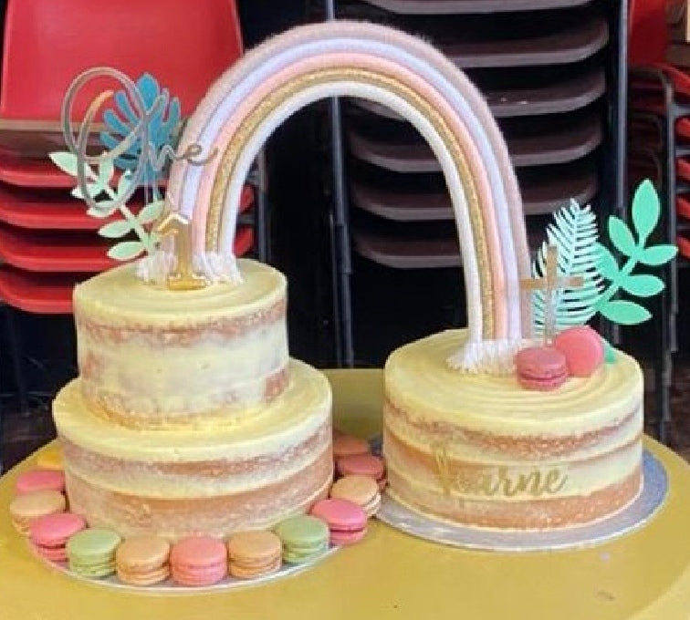 Macrame rainbow cake topper, gender neutral cake decor, boho rainbow cake topper, christening cake decor, 1st birthday cake topper, baby shower cake decor