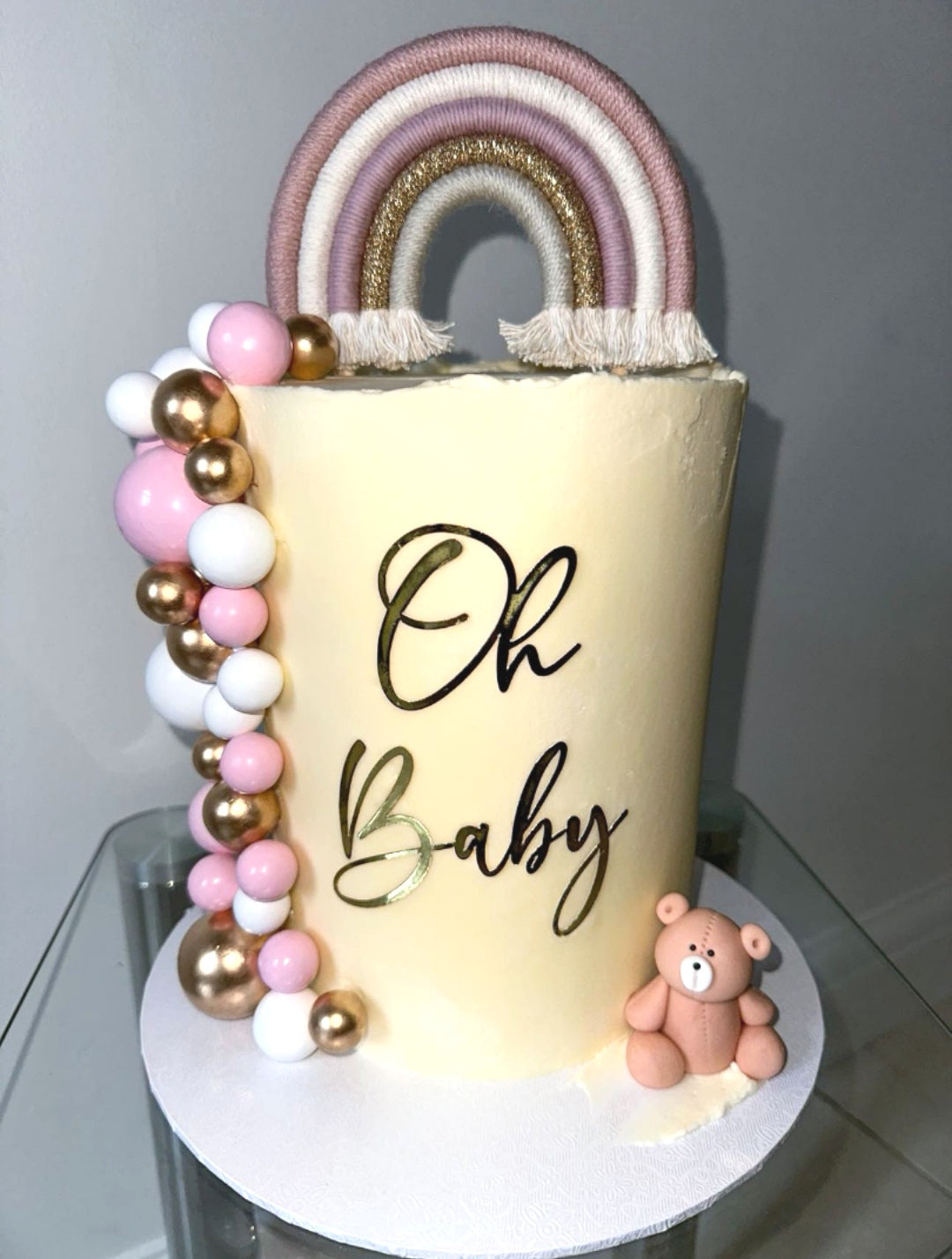 Macrame rainbow cake topper, pink cake decor, boho rainbow cake topper, christening cake decor, 1st birthday cake topper, gender reveal decor, baby shower cake decor