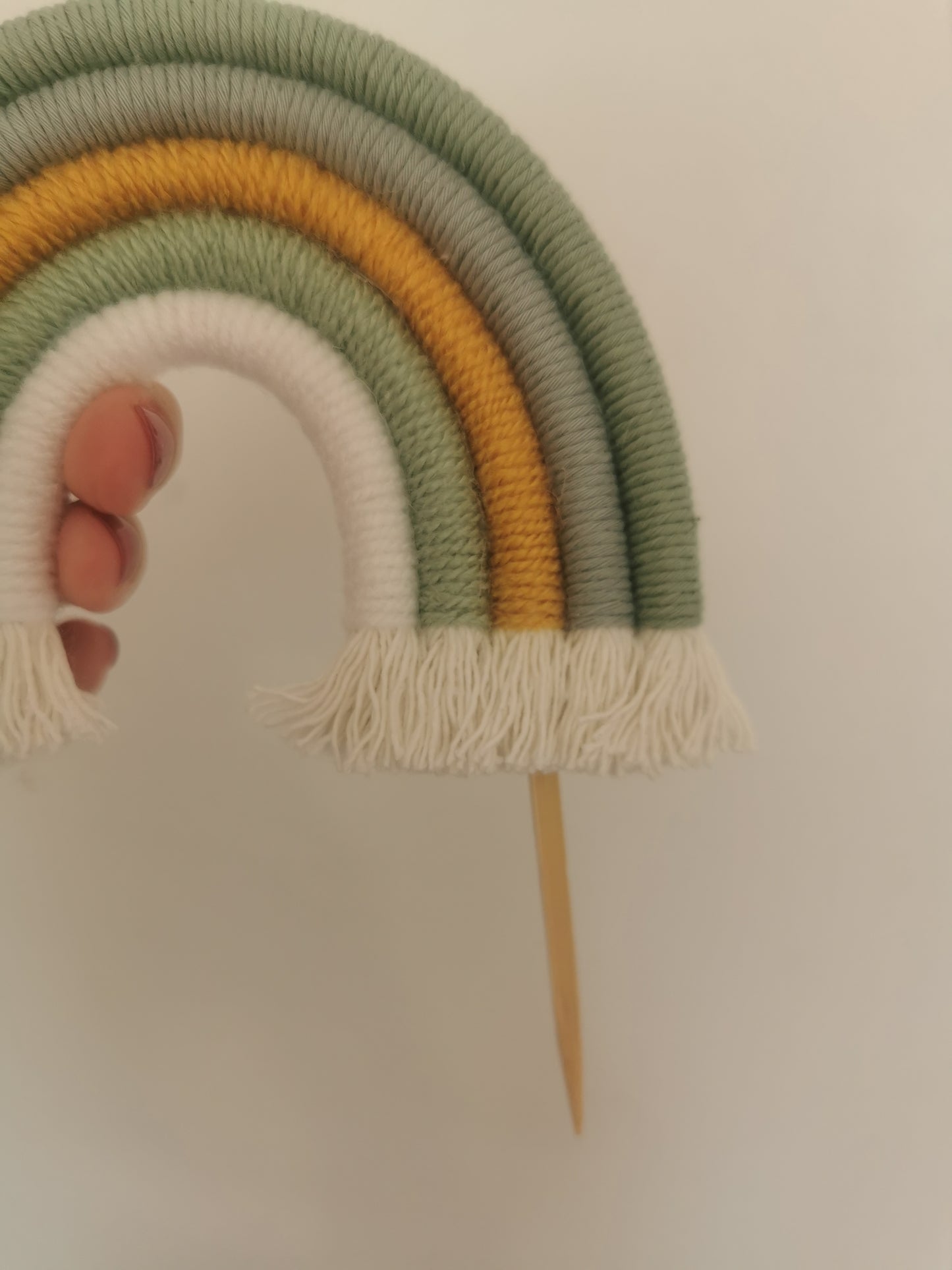 Macrame rainbow cake topper, green cake decor, boho rainbow cake topper, christening cake decor, 1st birthday cake topper, gender reveal decor, baby shower cake decor