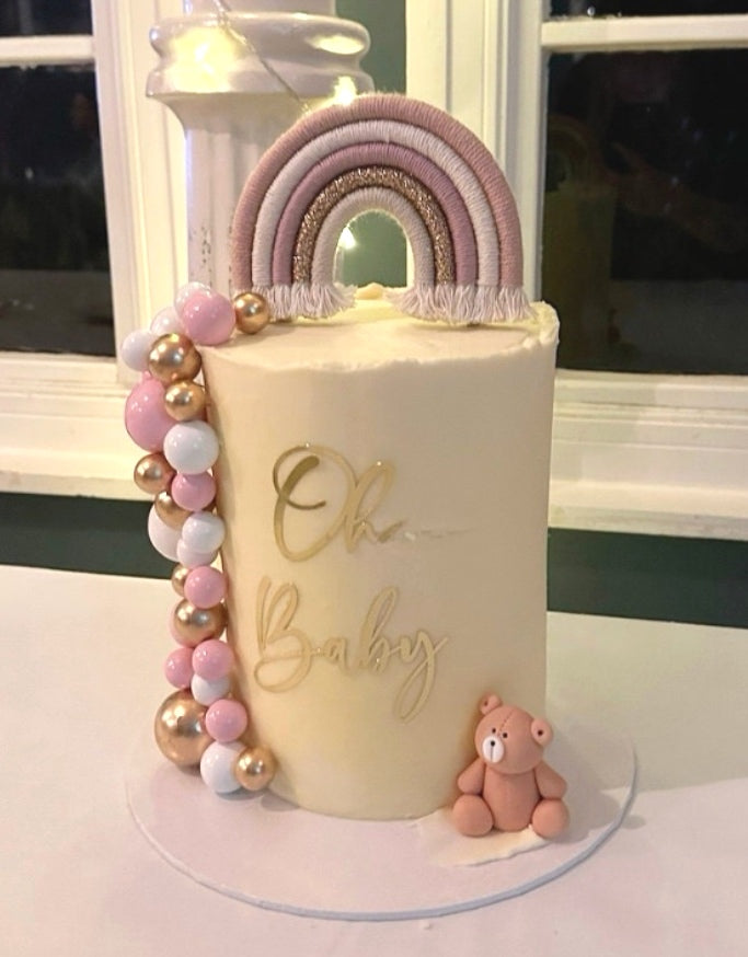 Macrame rainbow cake topper, pink cake decor, boho rainbow cake topper, christening cake decor, 1st birthday cake topper, gender reveal decor, baby shower cake decor