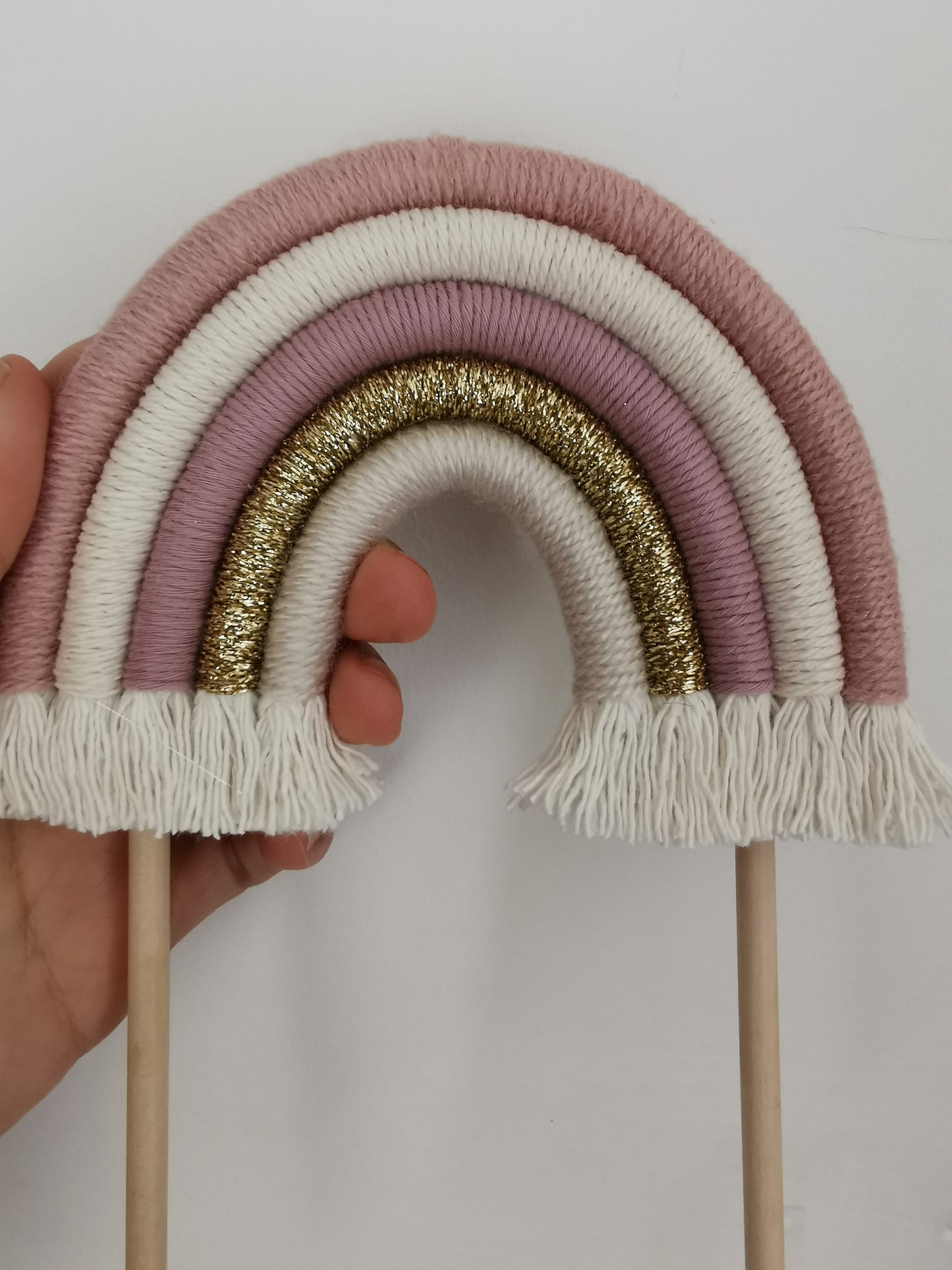 Macrame rainbow cake topper, pink cake decor, boho rainbow cake topper, christening cake decor, 1st birthday cake topper, gender reveal decor, baby shower cake decor