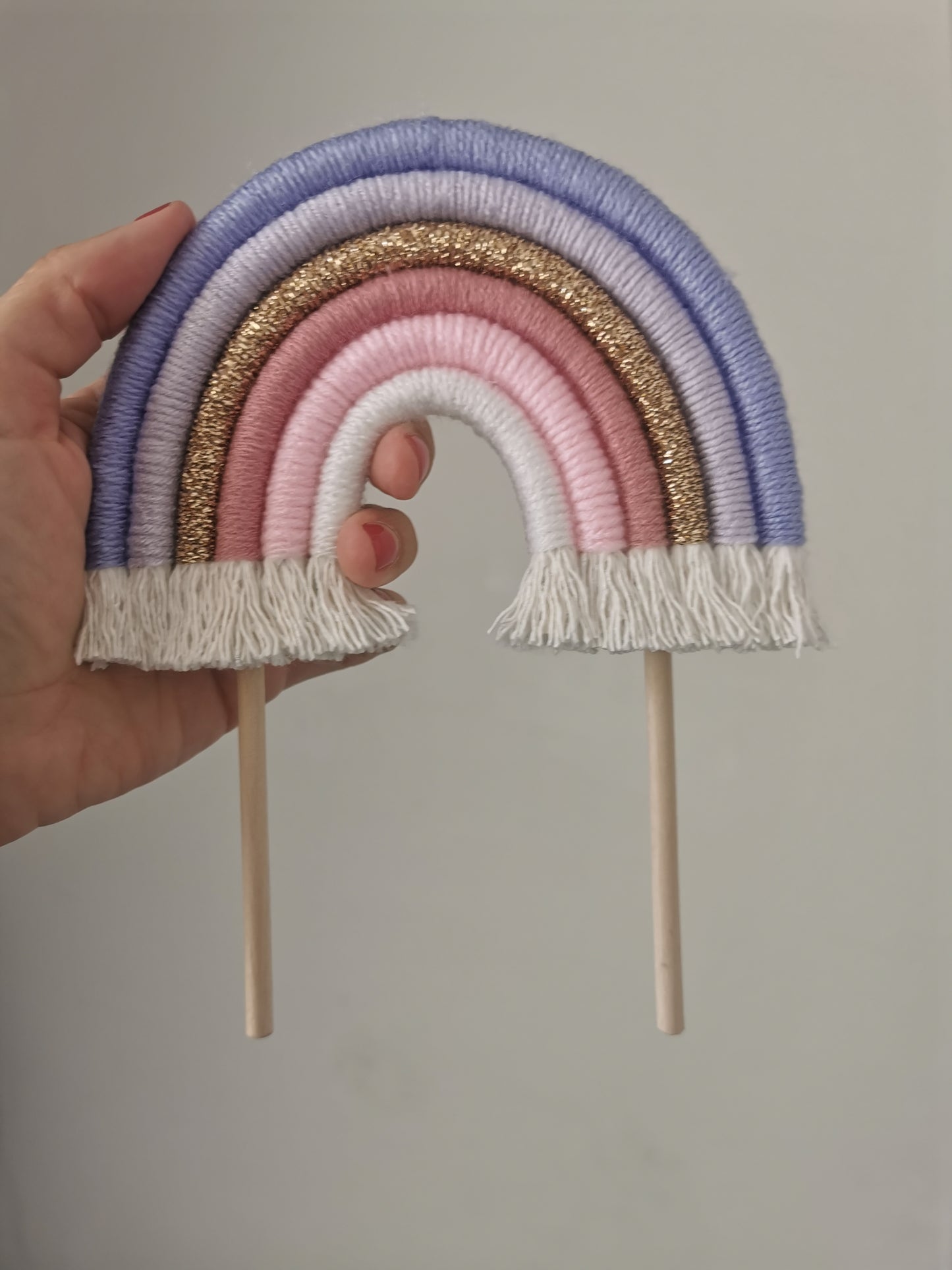 Macrame rainbow cake topper, purple cake decor, boho rainbow cake topper, christening cake decor, 1st birthday cake topper, gender reveal decor, baby shower cake decor