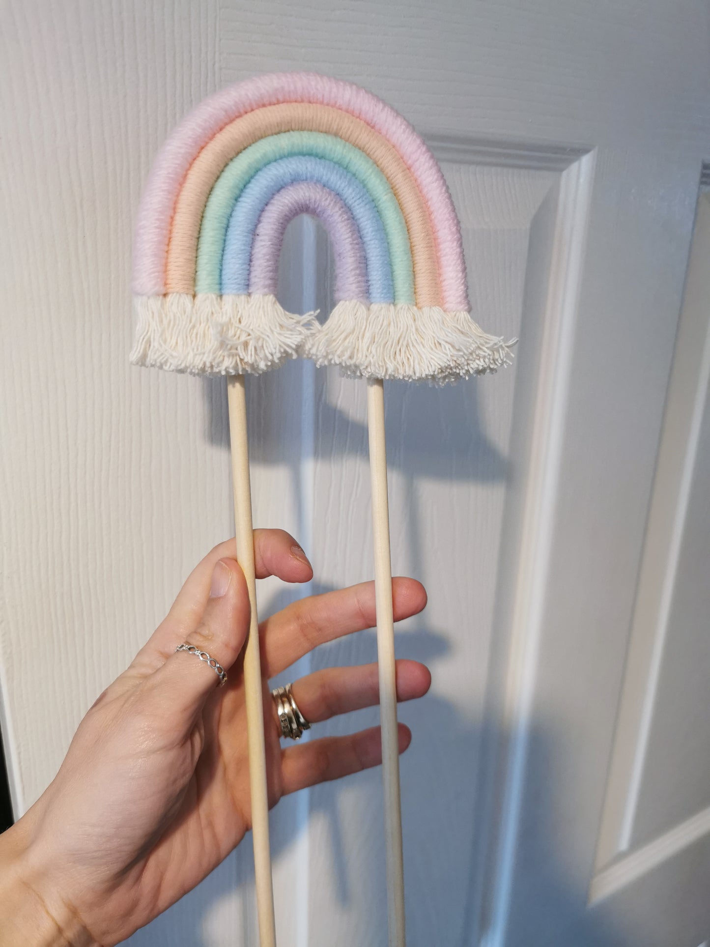 Macrame rainbow cake topper, pastel cake decor, boho rainbow cake topper, christening cake decor, 1st birthday cake topper, baby shower cake decor