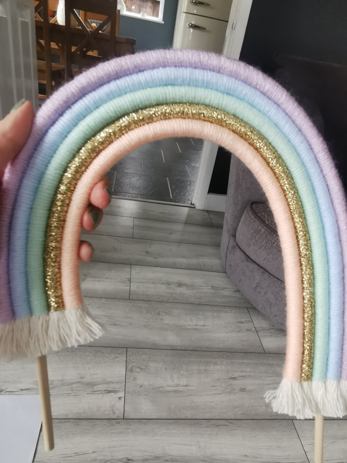 Macrame rainbow cake topper, pastel cake decor, boho rainbow cake topper, christening cake decor, 1st birthday cake topper, baby shower cake decor