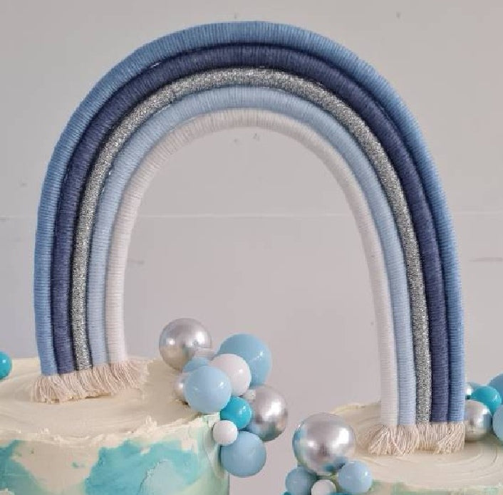 Macrame rainbow cake topper, blue cake decor, boho rainbow cake topper, christening cake decor, 1st birthday cake topper, gender reveal decor, baby shower cake decor