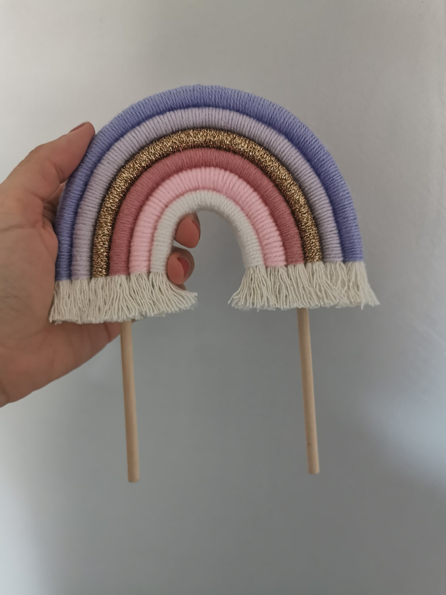 Macrame rainbow cake topper, purple cake decor, boho rainbow cake topper, christening cake decor, 1st birthday cake topper, gender reveal decor, baby shower cake decor