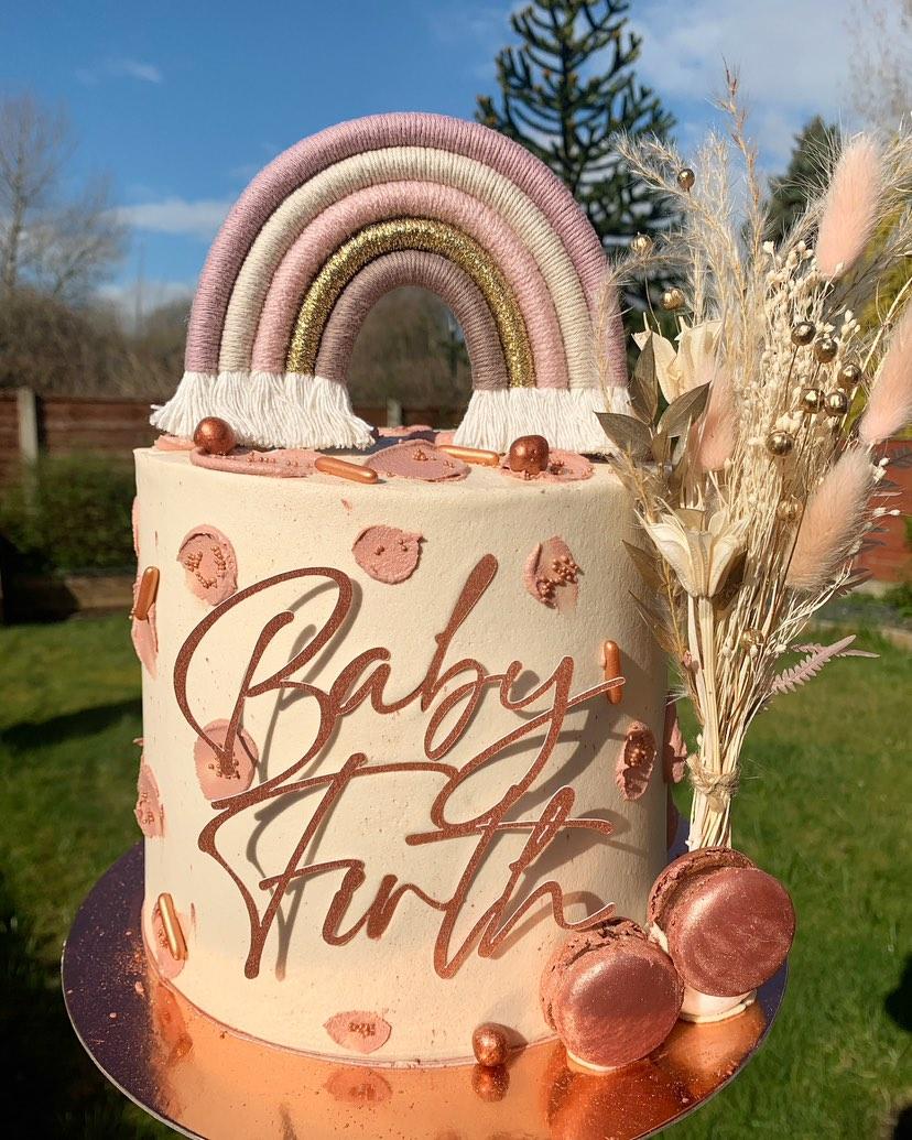 Macrame rainbow cake topper, mauve cake decor, boho rainbow cake topper, christening cake decor, 1st birthday cake topper, gender reveal decor, baby shower cake decor