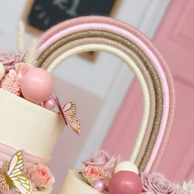 Macrame rainbow cake topper, pink cake decor, boho rainbow cake topper, christening cake decor, 1st birthday cake topper, gender reveal decor, baby shower cake decor