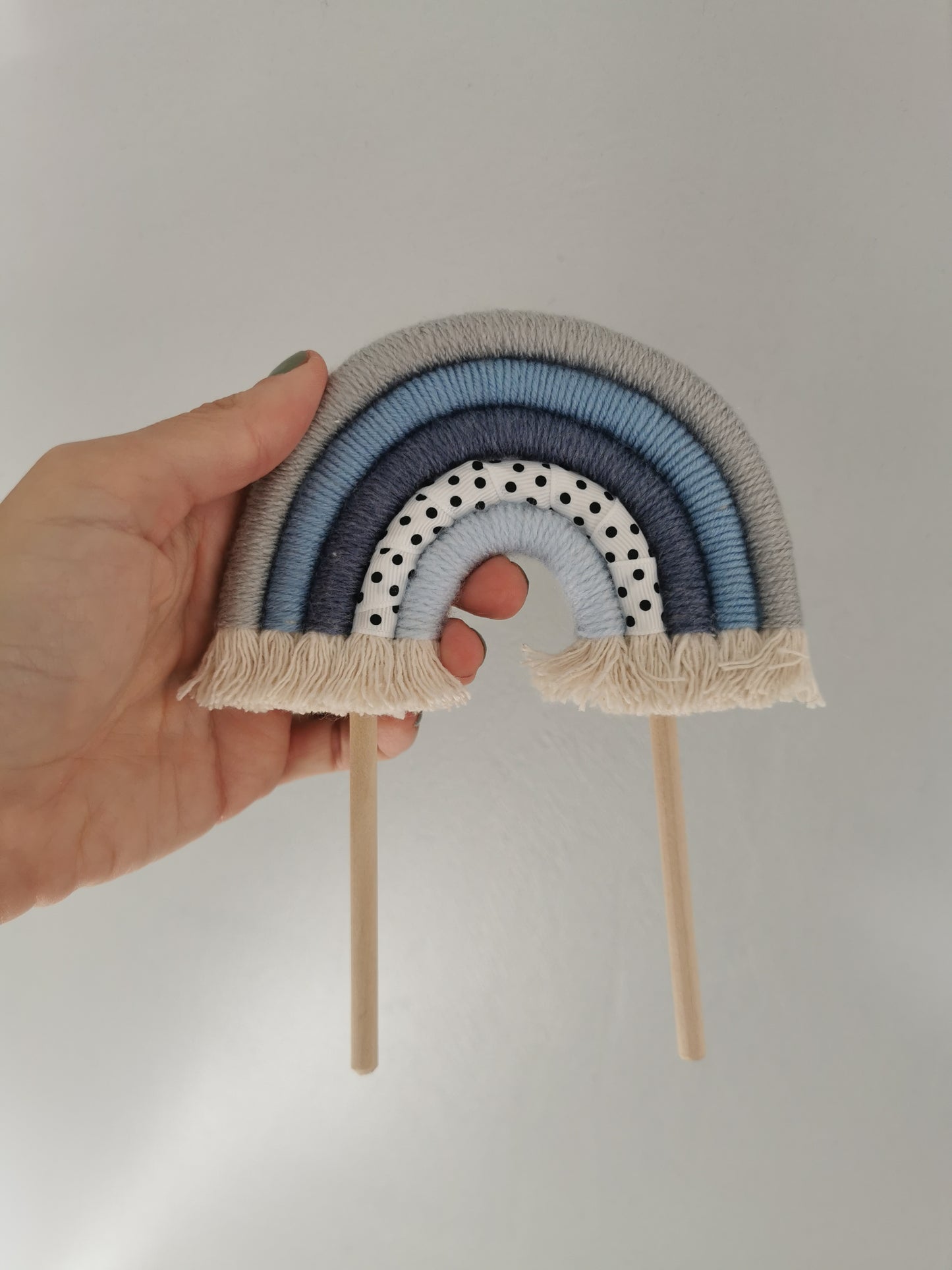 Macrame rainbow cake topper, blue cake decor, boho rainbow cake topper, christening cake decor, 1st birthday cake topper, gender reveal decor, baby shower cake decor