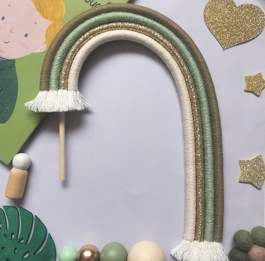 Macrame rainbow cake topper, green cake decor, boho rainbow cake topper, christening cake decor, 1st birthday cake topper, gender reveal decor, baby shower cake decor