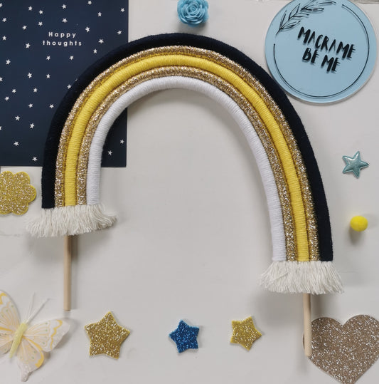 Rainbow cake topper, macrame rainbow cake topper, blue cake decor, christening cake decor, 1st birthday cake topper, gender reveal decor, baby shower cake decor