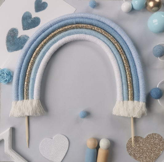 Macrame rainbow cake topper, blue cake decor, boho rainbow cake topper, christening cake decor, 1st birthday cake topper, gender reveal decor, baby shower cake decor