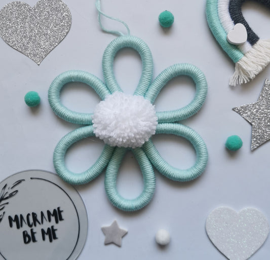 Macrame flower wall hanging decoration, nursery decor, boho flower wall hanging, girls nursery decor, turquoise flower