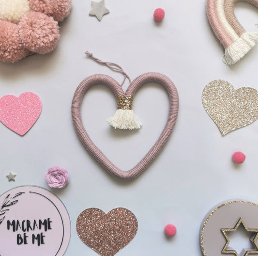 Macrame heart wall hanging decoration, nursery decor, boho wall hanging decoration, girls bedroom decor, mauve decor