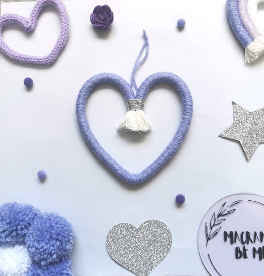 Macrame heart wall hanging decoration, nursery decor, boho wall hanging decoration, girls bedroom decor, purple decor