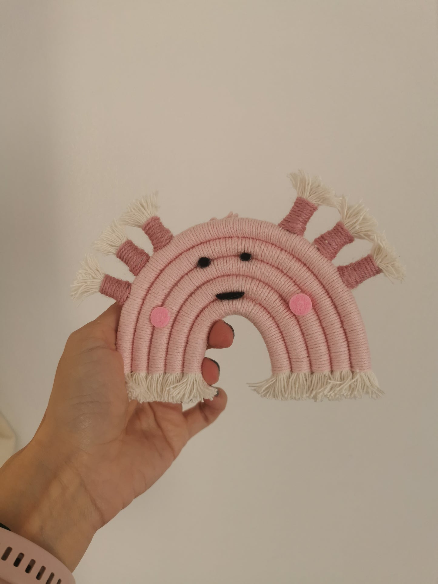 Axolotl macrame rainbow wall hanging, axolotl decor, axolotyl bedroom decor, pink decor