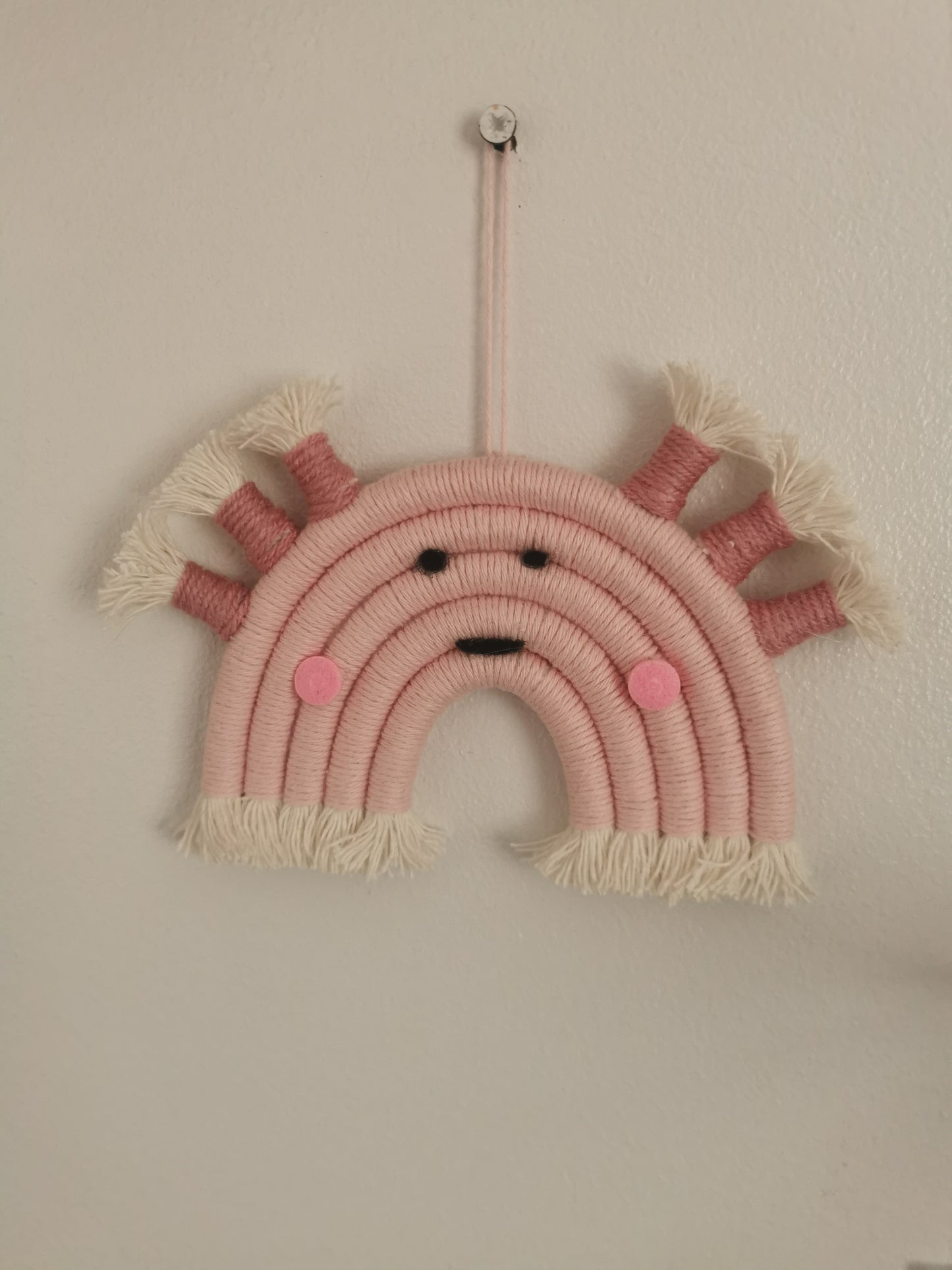 Axolotl macrame rainbow wall hanging, axolotl decor, axolotyl bedroom decor, pink decor