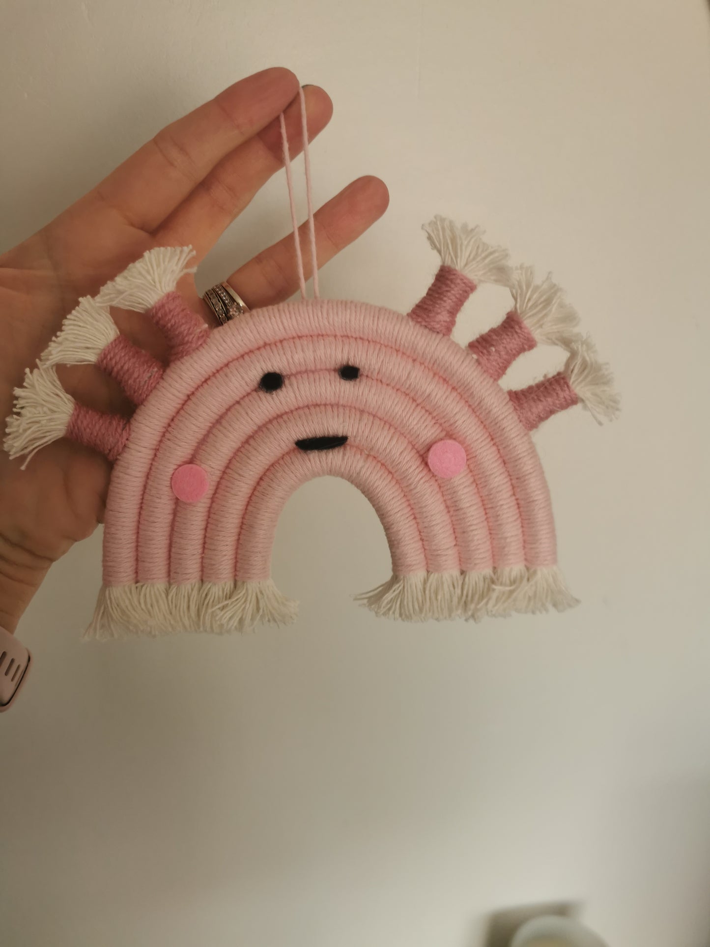 Axolotl macrame rainbow wall hanging, axolotl decor, axolotyl bedroom decor, pink decor
