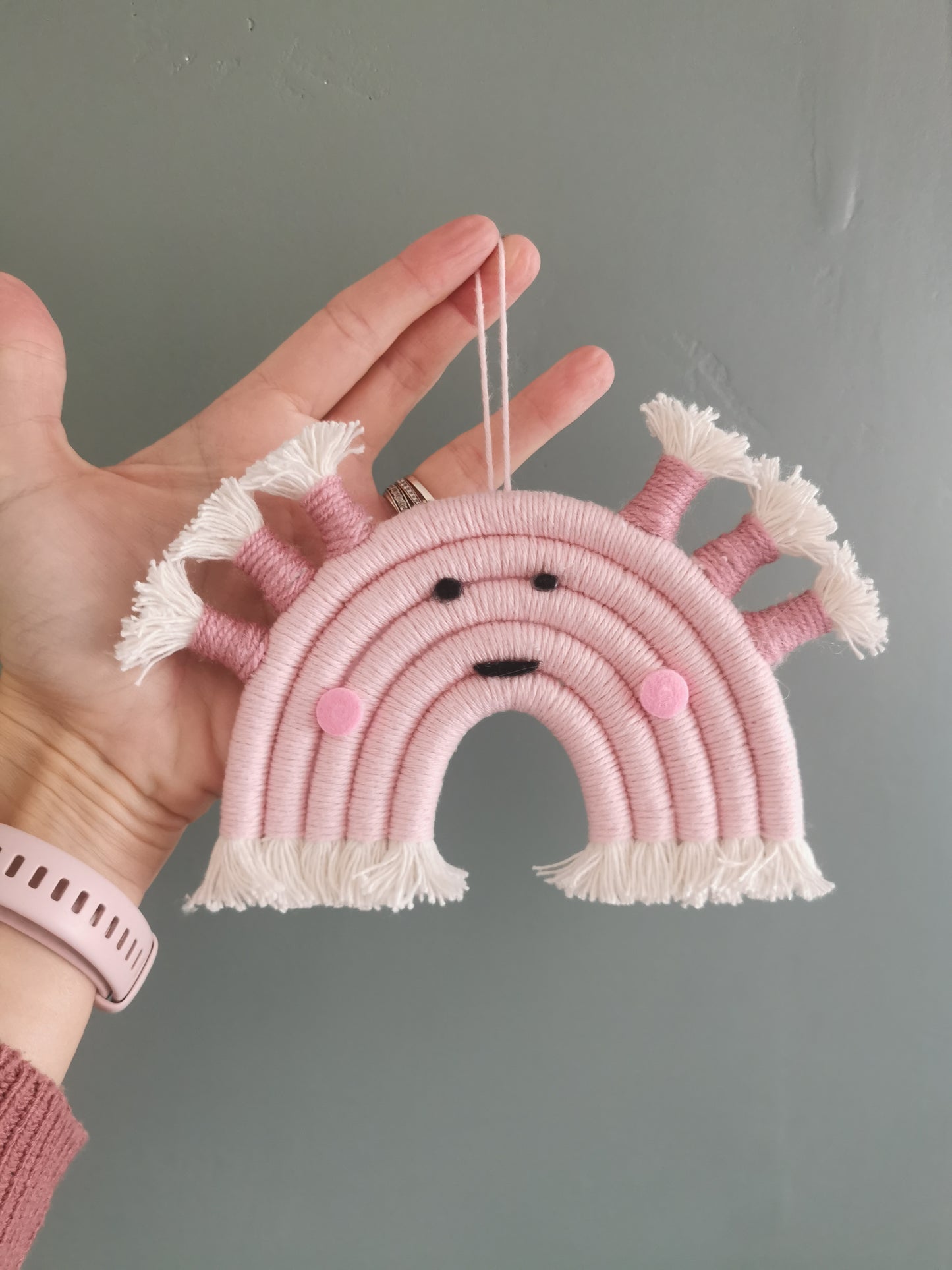 Axolotl macrame rainbow wall hanging, axolotl decor, axolotyl bedroom decor, pink decor