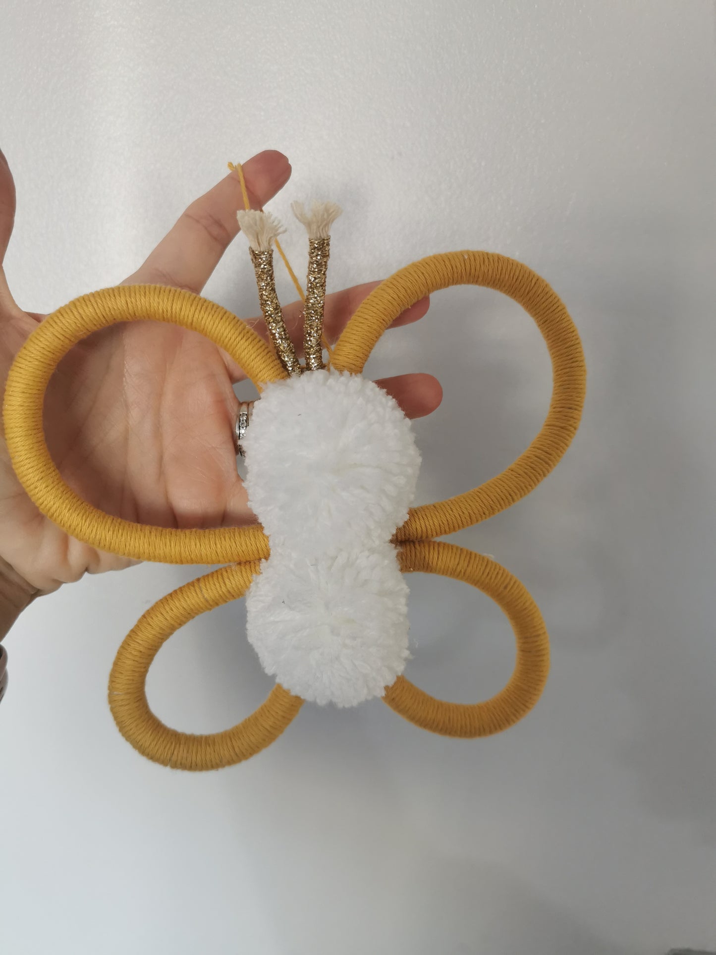 Macrame butterfly wall hanging decoration, yellow nursery decor, nursery shelf decor, girls room decor, boho nursery decor