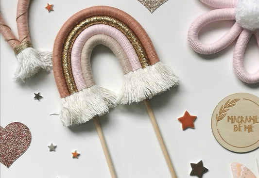 Macrame rainbow cake topper, neutral cake decor, boho rainbow cake topper, christening cake decor, 1st birthday cake topper, baby shower cake decor