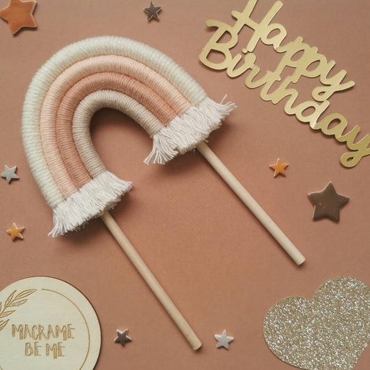 Macrame rainbow cake topper, neutral cake decor, boho rainbow cake topper, christening cake decor, 1st birthday cake topper, baby shower cake decor