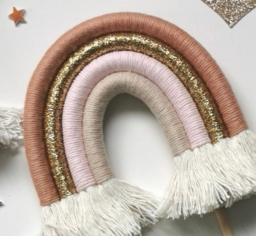 Macrame rainbow cake topper, neutral cake decor, boho rainbow cake topper, christening cake decor, 1st birthday cake topper, baby shower cake decor