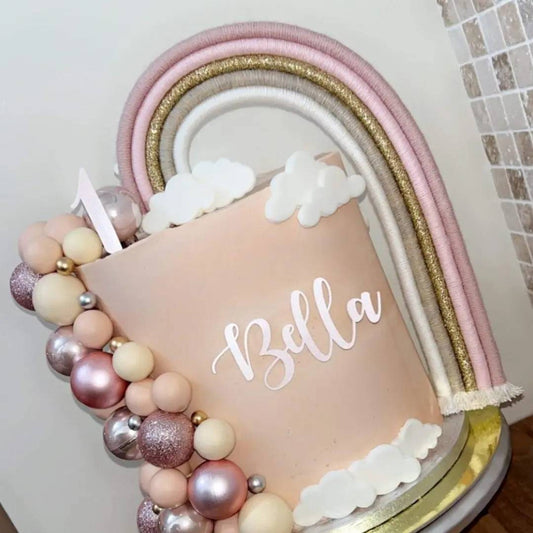 Macrame rainbow cake topper, pink cake decor, boho rainbow cake topper, christening cake decor, 1st birthday cake topper, gender reveal decor, baby shower cake decor