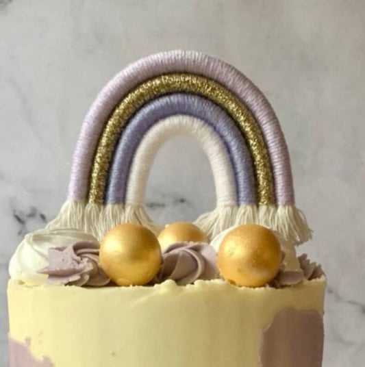Macrame rainbow cake topper, lilac cake decor, boho rainbow cake topper, christening cake decor, 1st birthday cake topper, gender reveal decor, baby shower cake decor