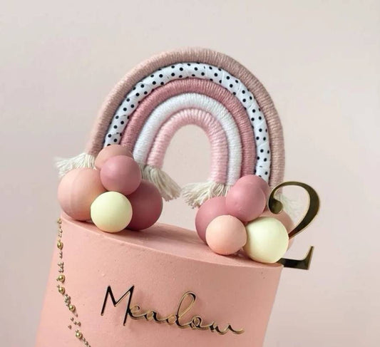 Macrame rainbow cake topper, pink cake decor, boho rainbow cake topper, christening cake decor, 1st birthday cake topper, gender reveal decor, baby shower cake decor
