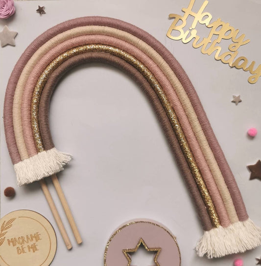 Macrame rainbow cake topper, mauve cake decor, boho rainbow cake topper, christening cake decor, 1st birthday cake topper, baby shower cake decor