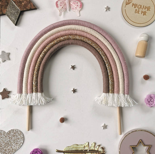 Macrame rainbow cake topper, mauve cake decor, boho rainbow cake topper, christening cake decor, 1st birthday cake topper, gender reveal decor, baby shower cake decor