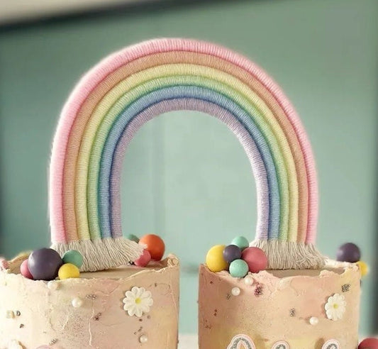 Macrame rainbow cake topper, pastel cake decor, boho rainbow cake topper, christening cake decor, 1st birthday cake topper, baby shower cake decor