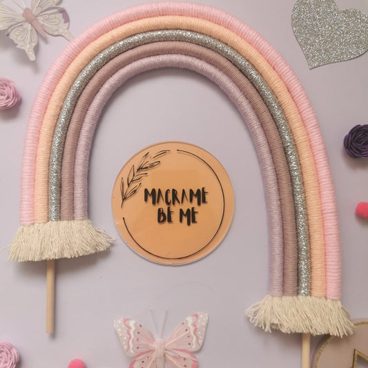 Macrame rainbow cake topper, pastel cake decor, boho rainbow cake topper, christening cake decor, 1st birthday cake topper, baby shower cake decor