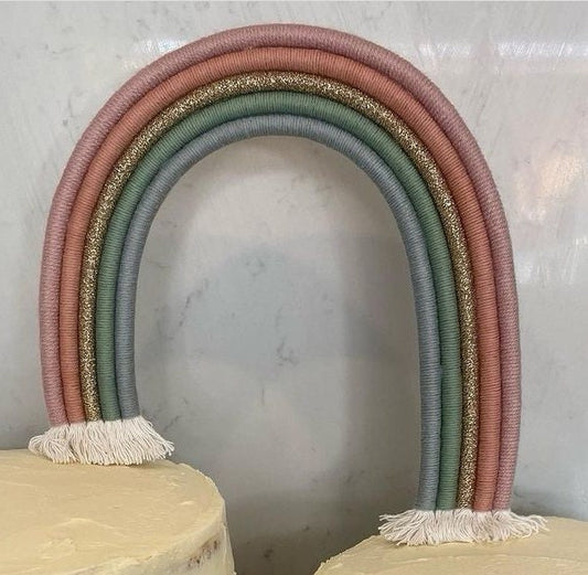 Macrame rainbow cake topper, gender neutral cake decor, boho rainbow cake topper, christening cake decor, 1st birthday cake topper, baby shower cake decor