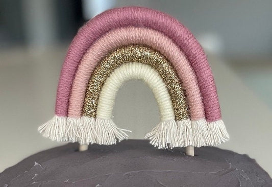 Macrame rainbow cake topper, pink cake decor, boho rainbow cake topper, christening cake decor, 1st birthday cake topper, gender reveal decor, baby shower cake decor