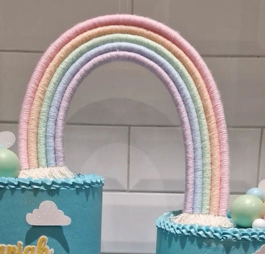 Macrame rainbow cake topper, pastel cake decor, boho rainbow cake topper, christening cake decor, 1st birthday cake topper, baby shower cake decor