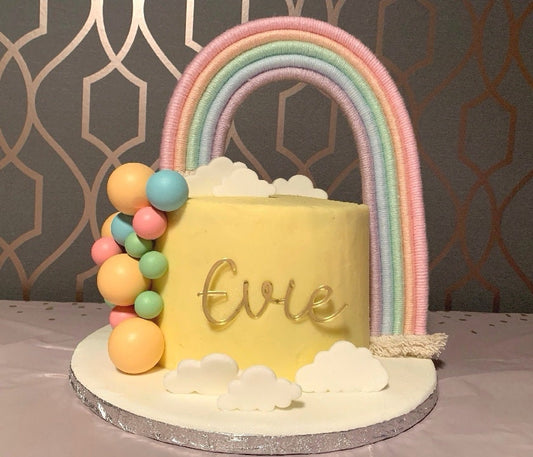 Macrame rainbow cake topper, pastel cake decor, boho rainbow cake topper, christening cake decor, 1st birthday cake topper, baby shower cake decor