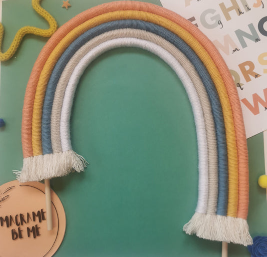 Macrame rainbow cake topper, gender neutral cake decor, boho rainbow cake topper, christening cake decor, 1st birthday cake topper, baby shower cake decor
