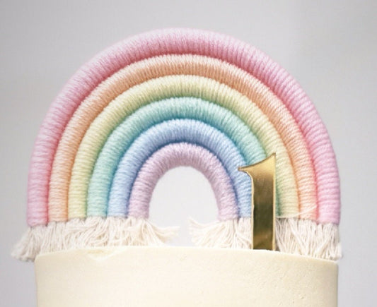 Macrame rainbow cake topper, pastel cake decor, boho rainbow cake topper, christening cake decor, 1st birthday cake topper, baby shower cake decor