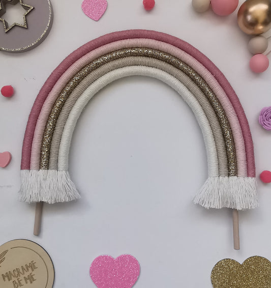 Macrame rainbow cake topper, pink cake decor, boho rainbow cake topper, christening cake decor, 1st birthday cake topper, gender reveal decor, baby shower cake decor