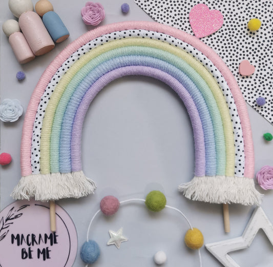 Macrame rainbow cake topper, pastel cake decor, boho rainbow cake topper, christening cake decor, 1st birthday cake topper, baby shower cake decor