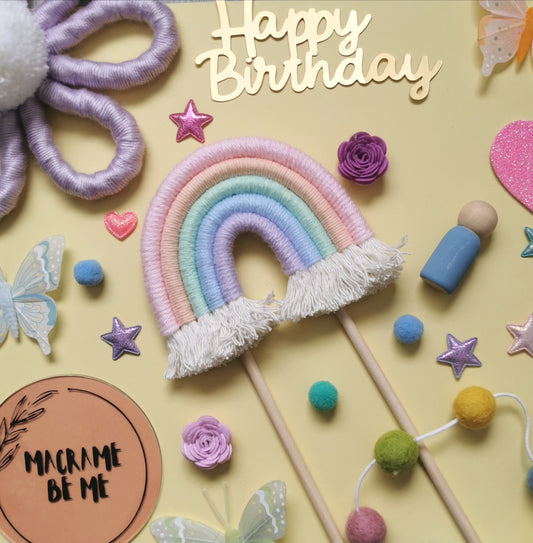 Macrame rainbow cake topper, pastel cake decor, boho rainbow cake topper, christening cake decor, 1st birthday cake topper, baby shower cake decor