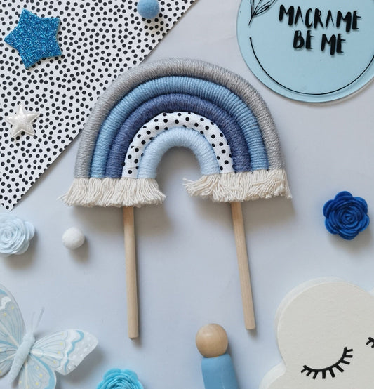 Macrame rainbow cake topper, blue cake decor, boho rainbow cake topper, christening cake decor, 1st birthday cake topper, gender reveal decor, baby shower cake decor