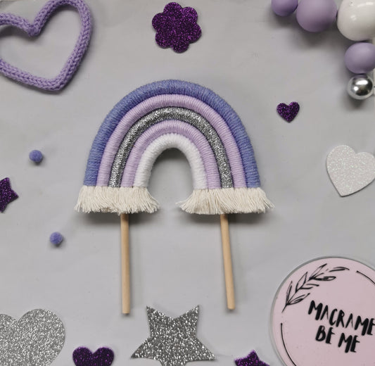 Macrame rainbow cake topper, purple cake decor, boho rainbow cake topper, christening cake decor, 1st birthday cake topper, gender reveal decor, baby shower cake decor