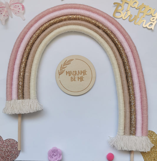 Macrame rainbow cake topper, pink cake decor, boho rainbow cake topper, christening cake decor, 1st birthday cake topper, gender reveal decor, baby shower cake decor