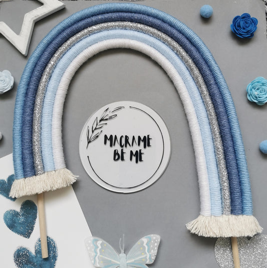 Macrame rainbow cake topper, blue cake decor, boho rainbow cake topper, christening cake decor, 1st birthday cake topper, gender reveal decor, baby shower cake decor
