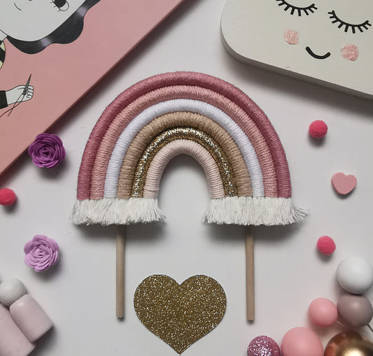 Macrame rainbow cake topper, pink cake decor, boho rainbow cake topper, christening cake decor, 1st birthday cake topper, gender reveal decor, baby shower cake decor