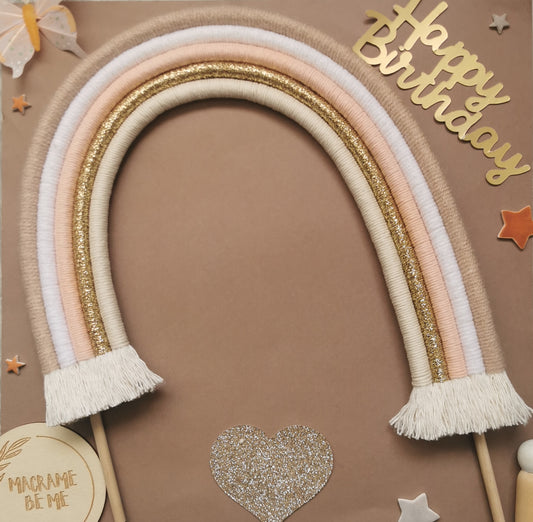 Macrame rainbow cake topper, gender neutral cake decor, boho rainbow cake topper, christening cake decor, 1st birthday cake topper, baby shower cake decor
