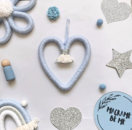 Macrame heart wall hanging decoration, nursery decor, boho wall hanging decoration, boys bedroom decor, blue decor
